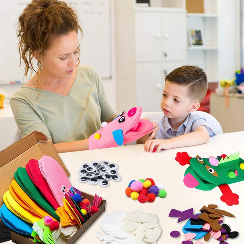 6Pcs WATINC Hand Puppet Making Kit, Art Craft Felt Sock Puppet Toys, Creative DIY Make Your Own Pompoms Wiggle Googly