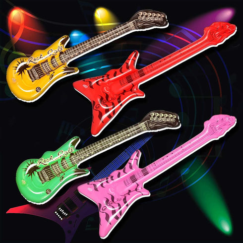 BBTO 15 Pcs Inflatable Rock Star Toy Set, 23.6 Inch Electric Guitar, Bass Guitar, Microphones & Boombox
