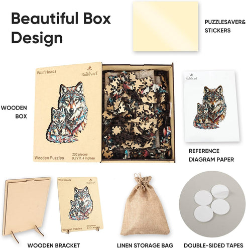 500 5MM (14.9"*18.5") Ruikiyart Wolf Piece Puzzles for Adults, Wolf Cub Wooden Jigsaw Puzzles, Animal Unique Shaped