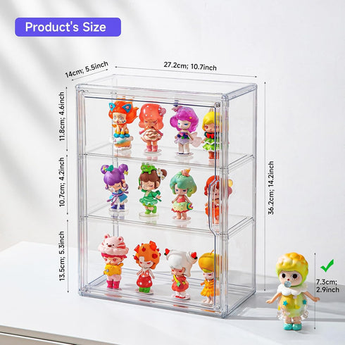 2 Pack 3Tiers Clear Display Case for Figures with Magnetic Door, Acrylic Display Cases for Collectibles, Acrylic