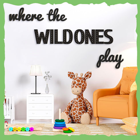 11 Pcs(40 Inch,Black) Beeveer Where the Wild Ones Play Nursery Sign Wooden Playroom Wall Decor Playroom Decoration Word
