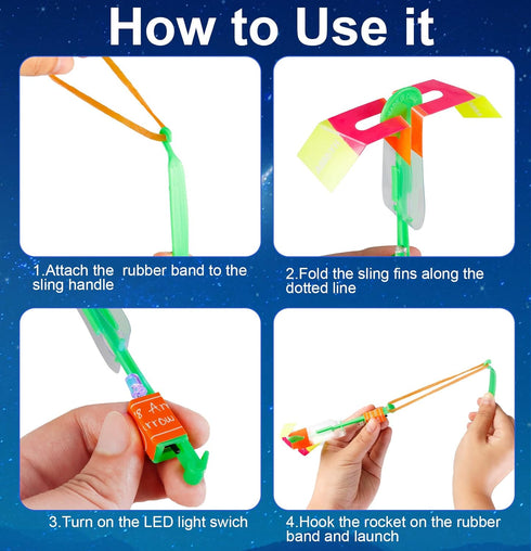 60pcs LED Arrow Helicopter Flying Toy, Elastic Slingshot Flying Copters for Kids Summer Day Party Favors
