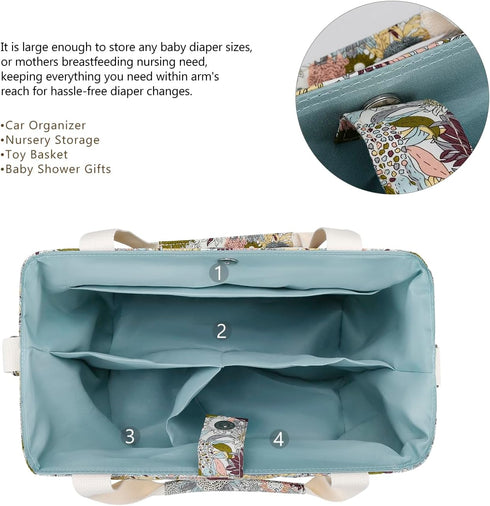 Floral Diaper Bag Tote - Large Capacity for Baby Essentials