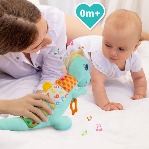 Holaxander 0-3-6-12+ Textures,Tummy Baby Dino Plush Soft Stuffed Animal Toy for Months,Infant Musical Toy