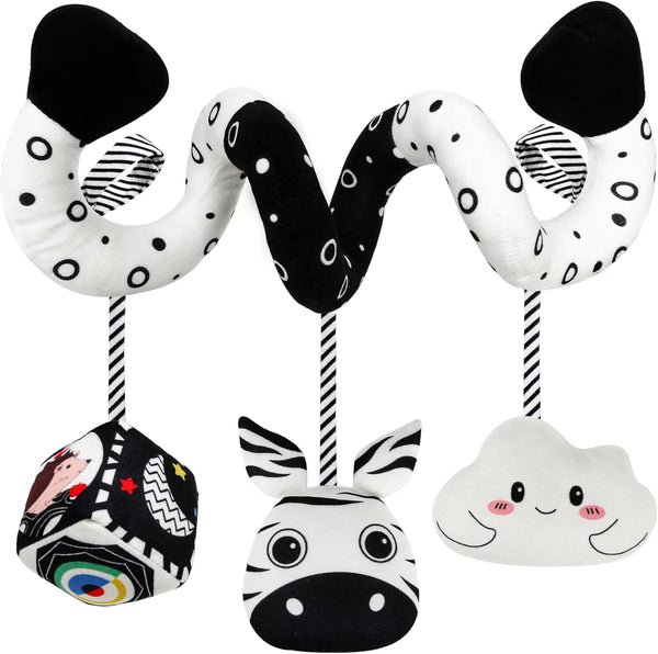 Hanging Rattle Toys for Crib Mobile - Car Seat Toys for Babies 0-6 Months, Black and White High Contrast Baby Toys