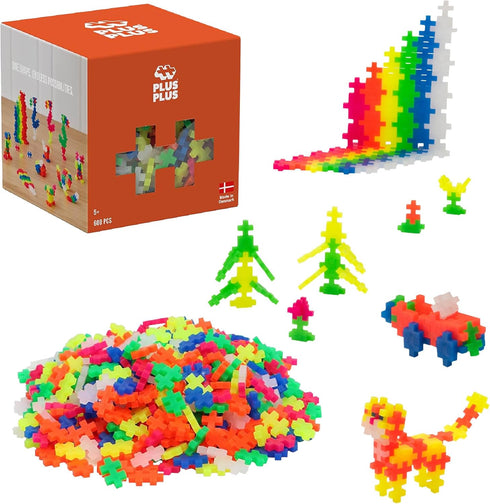 PLUS PLUS 600 Piece Neon Color Mix - Mini Interlocking Building Blocks