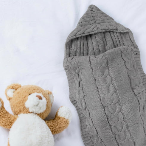 Zhanmai Winter Gray Knit Sleeping Bag Blanket with Hat & Mittens