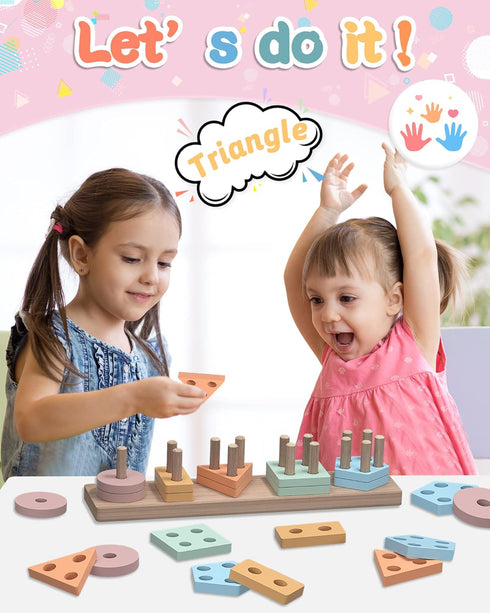 Montessori Toys for 1 2 3 Years Old, Wooden Sorting and Stacking Educational Learning Toy for Kids
