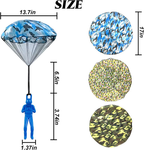 ROYHOO 6PCS 3-16 Army Camo Parachute Toys for Kids Hand Throwing Kids Outdoor Games, Army Men Action Figures Tangle