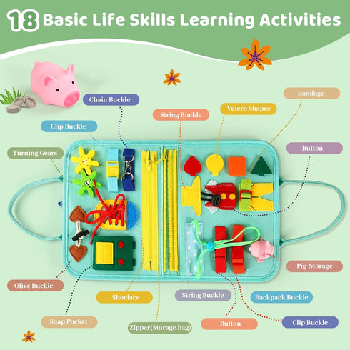 1 1-3 2-4 Toddler Busy Board for Year Old, Montessori Toy Sensory Busy Book for Toddler Fishing Game Life Skill