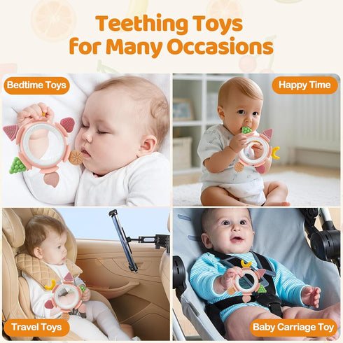 3-12 Baby Teething Ring Toy for Months, Silicone Infant Teether for Sore Gum Relief, Soothing Sensory Chew Toy, Ideal
