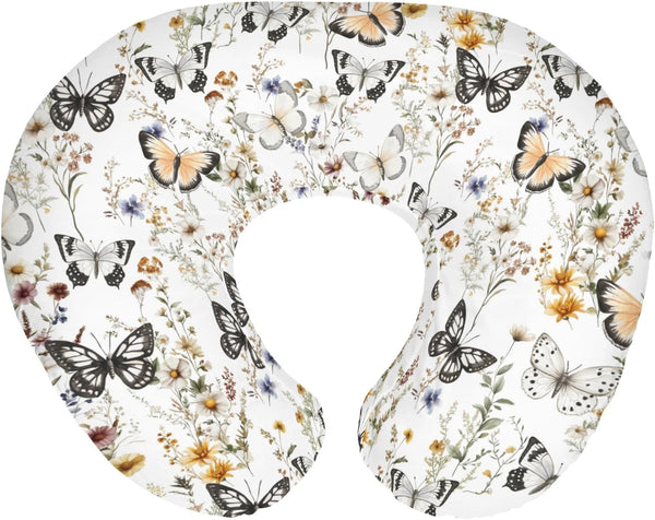 Boho Floral Butterflies Nursing Pillow Covers for Boy Girl Vintage Wildflowers Leaves