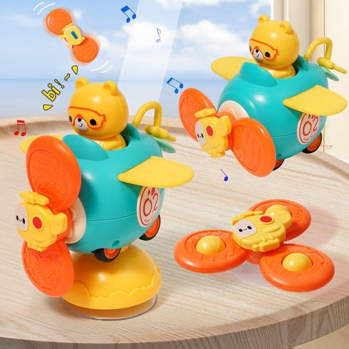 3 in 1 High Chair Toys with Suction Cups, Spinner Baby Toys for 6-12 Months, Teething Tray Rattle