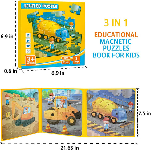 3-5, 3 1 4-6, 3 4 5 6 Magnetic Puzzles for Toddlers in Travel Puzzles for Kids Ages Excavator Truck Jigsaw Puzzle Book