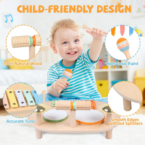 Set 2 Set 2 3 4 YHHYTOY Toddler Drum for Kids, Wooden Montessori Toys for Year Old, Baby Musical Instruments Percussion