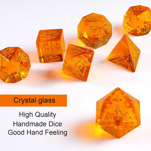 Crystal Orange Glass Dice Set, 7 Pcs with Box for Dungeon and Dragon Games, Orange