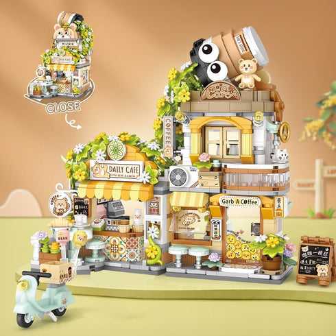 Set 8+,1077pcs MindBox City Cafe Building Blocks Toys, Openable Coffee Shop Building for Boys Girls Age Mini Bricks