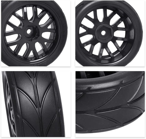 4-Pack HobbyPark RC Car Tires & Wheels, 12mm Hex Drive Hub with Foam Inserts for 1/10 Touring Car