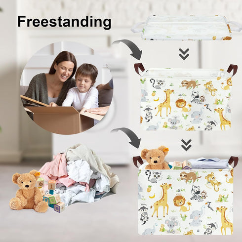 Clastyle Rectangular Baby Storage Basket, Large Collapsible Kid Toy Bin, Nursery Classroom Books Shelf, Giraffe Lion