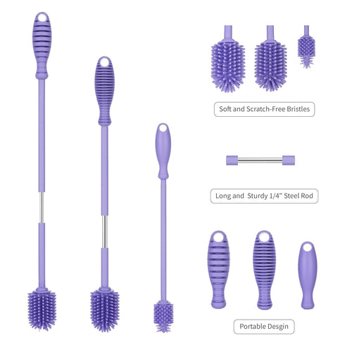 3 Set, A2S A-Brush Silicone Bottle Cleaner Brush, Piece Long Handle - Water Bottle Cleaner, Baby Bottle Nipple Brush