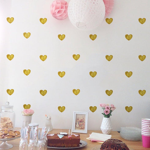 Amaonm 72 Pcs Removable Sparkling Gold Heart Wall Decals, DIY Peel and Stick Art Decor for Home Walls
