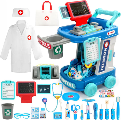 Doctor Kit for Toddlers 3-5, Dress Up Toys for 2-6 Year Old Girls, Pretend Play Doctor Set with Cart