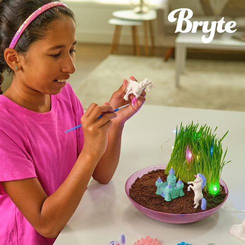 Bryte Light Up Unicorn Terrarium Kit for Kids - Grow Plant, Castle, Paint Set, Fairy Garden Lights, Arts & Crafts