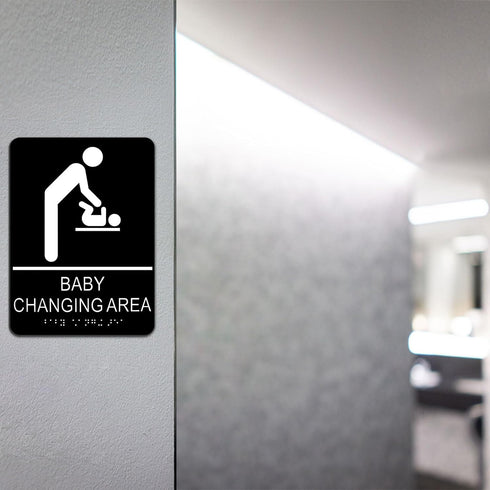 Baby Changing Area Sign for Business, ADA Compliant Braille Restroom Sign, 8.27 x 5.9 inch