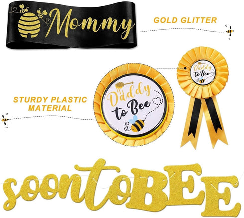Bumble Bee Baby Shower Decoration Set, Soon to Bee A Family of Three Banner, Gender Reveal Party Supplies