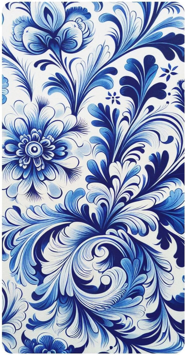 CZXW Blue White Floral Tile Crib Sheets Fitted 52" x 28" Natural Cotton