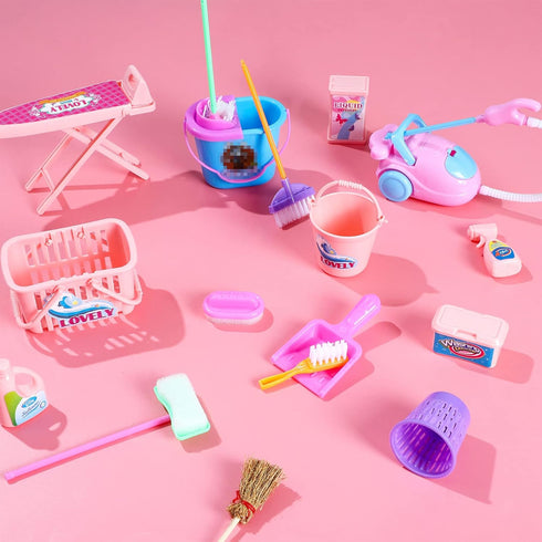 18 ONEST Pieces Doll Housework Cleaning Supplies Miniature Mini Dollhouse Accessories Dollhouse Furniture Decoration