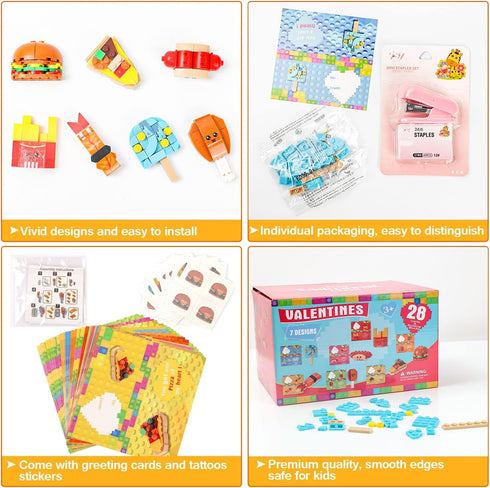 SKINOSM 28 7 Set Valentine's Day Cards for Kids - PCS Dessert Block Valentines Day Gifts, Cards with Designs Block