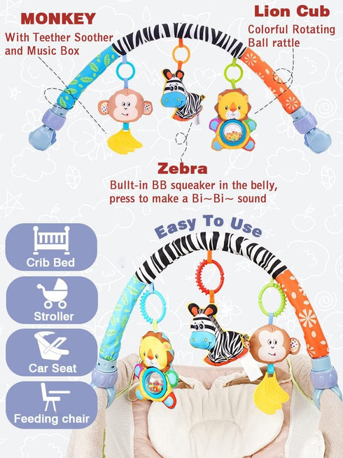 Pau1Hami1ton Gifts.S-19(Zebra) Baby Stroller Arch Toys, Car Seat Toys,Bouncer Toy Bar/Mobile for Bassinet,Adjustable