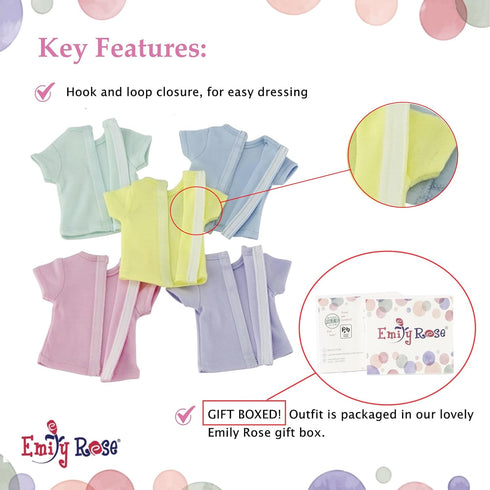 18-Inch 5-Pack Emily Rose Doll Clothes Pastel T-Shirts - DIY Craft Kit with Pink, Blue, Green, Yellow & Purple Tees