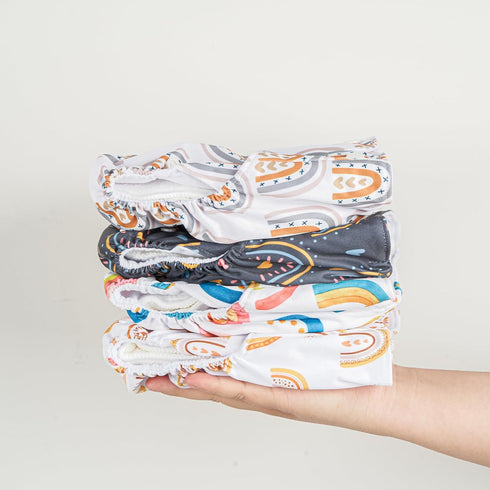 Happy Flute 9 Sets Girls(6-33 pounds,0-3 Bag+4Diapers 4Inserts (AD06) HappyFlute Newborn Baby Cloth Pocket Diapers