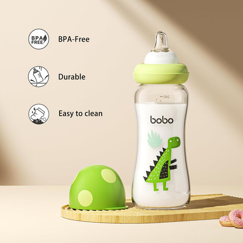 2 (8.8ounce (Pack 4), Green2) YOHKOH Natural Glass Baby Bottle with Level Medium Flow Nipple, Newborn Anti-Colic Baby