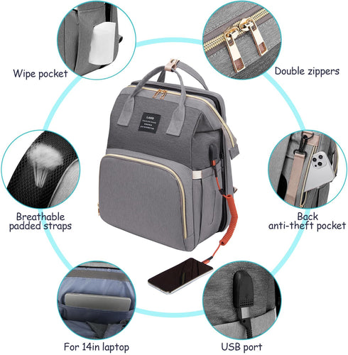 Backpack, Diaper Bag Multifunctional Baby Diaper Bag, Diaper Changing Station for Boys Girls, Large Capacity Travel