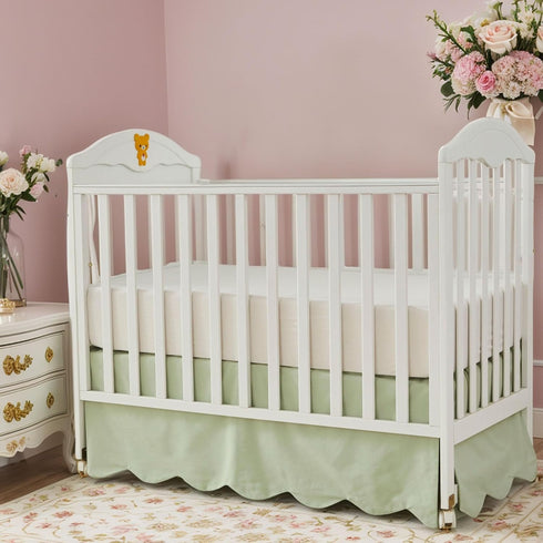 Brandream Scallop Edge Cotton Crib Skirt Toddler Bedskirt Baby Nursery Crib Bed Skirt Gender Neutral Solid Color Light
