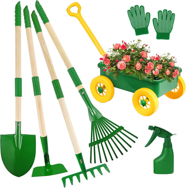 Duckura Kids Gardening Tools Set - 7pcs Wheelbarrow Set Outdoor Toy for