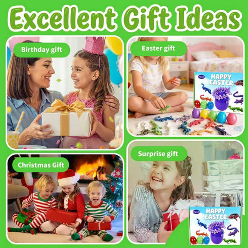 IRRONN 24Pcs 3D 3D Easter Eggs with Printed Dragons Inside,Articulated Printed Dragon for Easter Basket