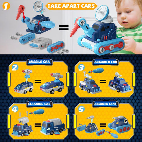 Take Apart Vehicle Magnetic Toy, 5-in-1 Tool Building Trucks Transform to Dinosaur Robot for Kids