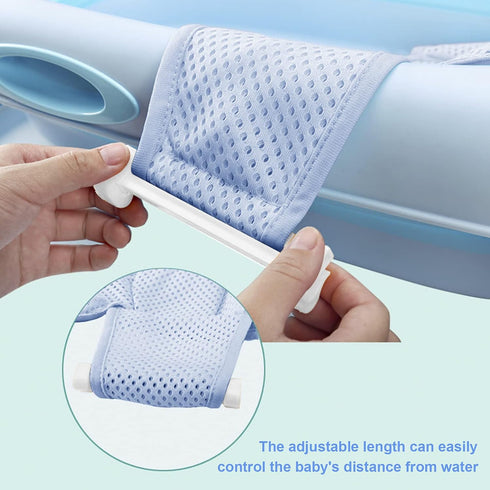 Universal Adjustable Baby Bath Tube Support Mesh Net, Soft Breathable Shower Pad for Infants (Blue)