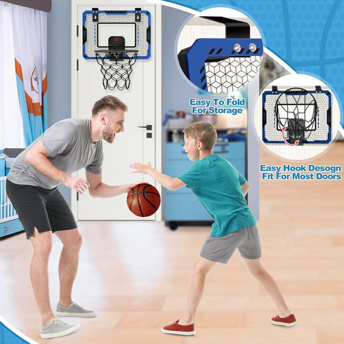 Indoor Basketball Hoop for Kids Age 5-10 - Over The Door Mini Hoop with Electronic Scoreboard & 3 Balls