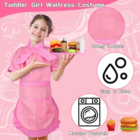 Playsets Set 60 Playset Playset Playset 3+ Restaurant for Kids - Waitress Role Play Costume for Girls, Pieces Food