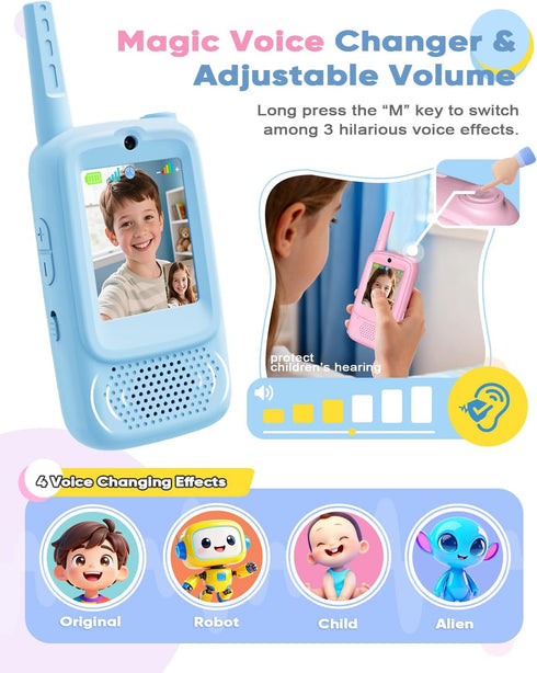 Anchioo 2 Pack 4 3-12 2 Video Walkie Talkies for Kids, Rechargeable Walkie Talkies Toys with HD Camera & Voice Changer
