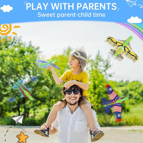 12 Pack Airplane Launcher Toys for Kids, 2 Launchers and 10 Foam Gliders, Indoor Outdoor Flying Party Favors