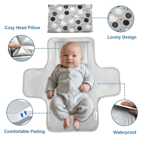 Cute Snail Portable Diaper Changing Mat,Waterproof Foldable Travel Changing Pad,On-The-Go Wipeable Reusable Changing
