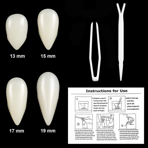 Set 8 4 BBTO of Vampire Teeth Size Halloween Cosplay Fangs Fake Teeth with Tooth Pellets Adhesive Installation Tools