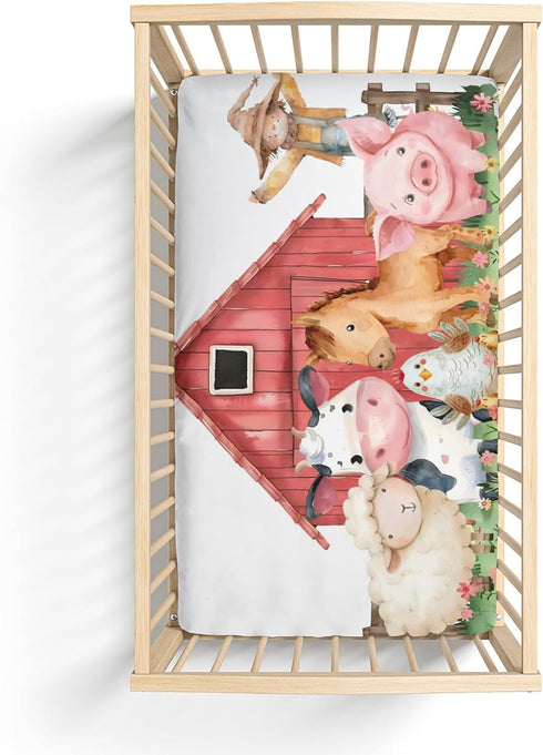 KuphiL10C Mattress-28x52 Cute Watercolor Farm Animals Cow Horse Sheep Chicken Flowers Pattern Baby Sheets for Crib