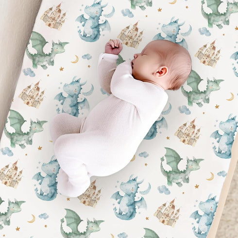 KuphiL10C Girls-16x32 Cute Watercolor Dragon Castle Pattern Baby Changing Pad Cover, Unisex Dragon Moon Star Cloud